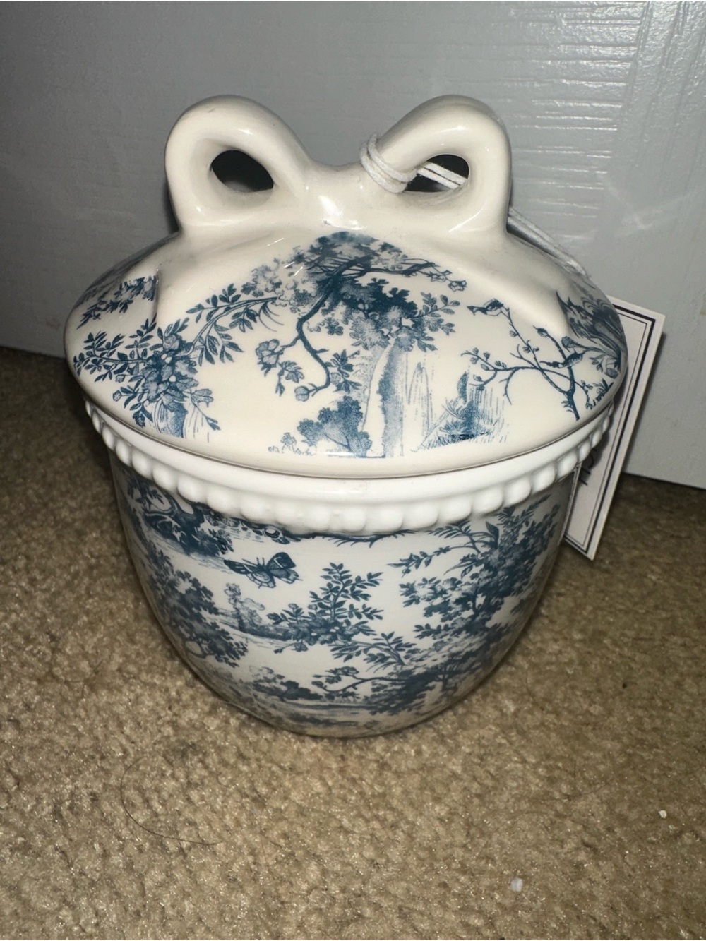 Blue and White Floral Candle Jar with Bow Lid